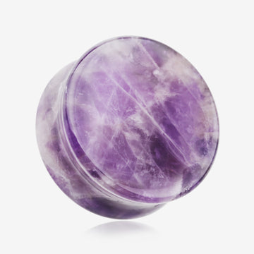 A Pair of Amethyst Quartz Stone Double Flared Ear Gauge Plug-Purple